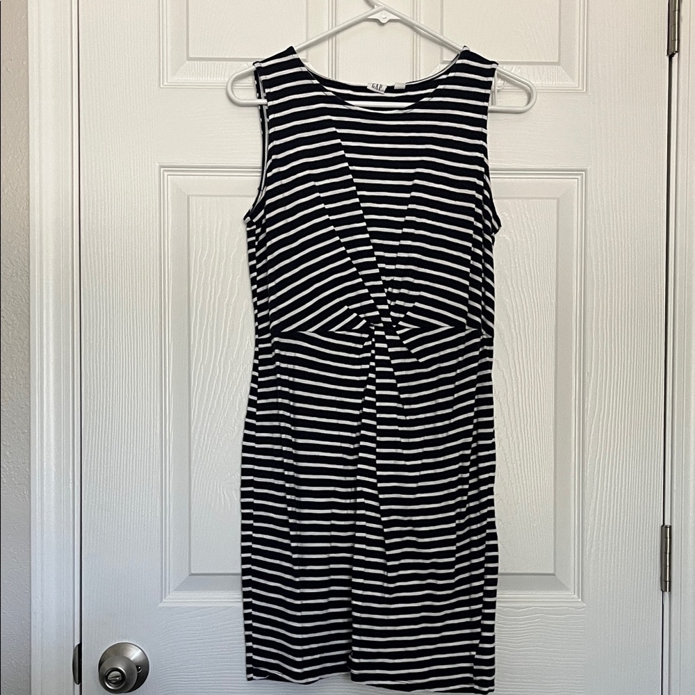 GAP Navy and White Striped Midi Dress